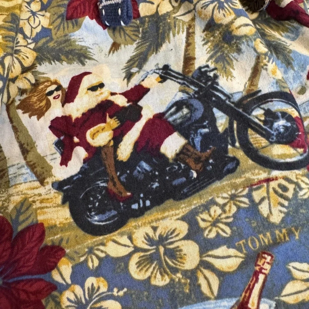 Tommy Bahama‎ Santa Christmas Pajama Lounge Medium Hawaiian Motorcycle Biker